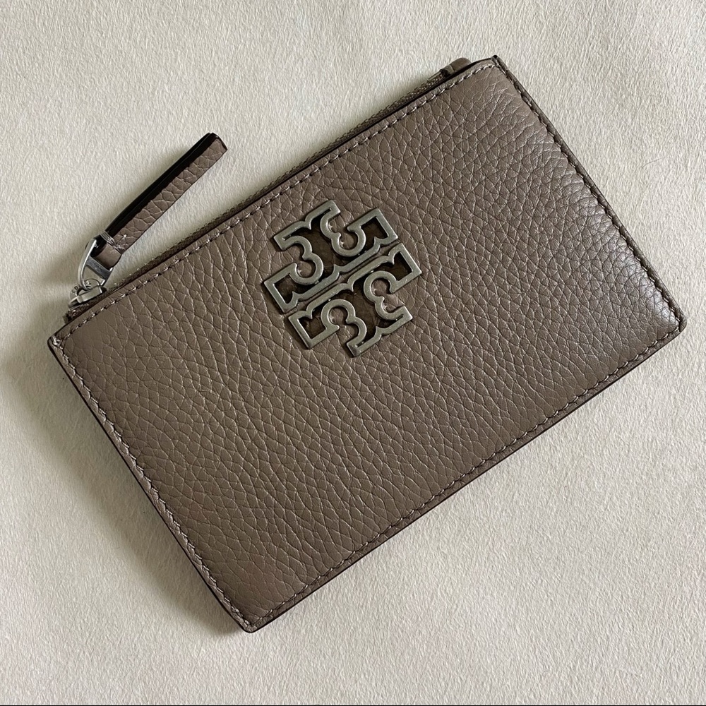 NWT Tory Burch Britten Zip Card Case Holder Gray Heron Color